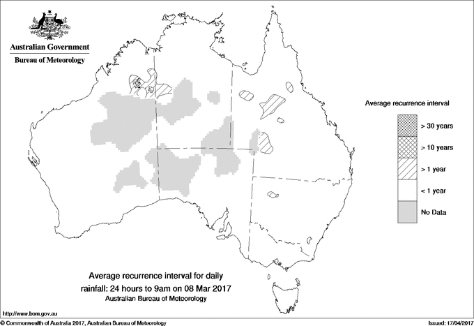 Australian daily rainfall average recurrence interval maps