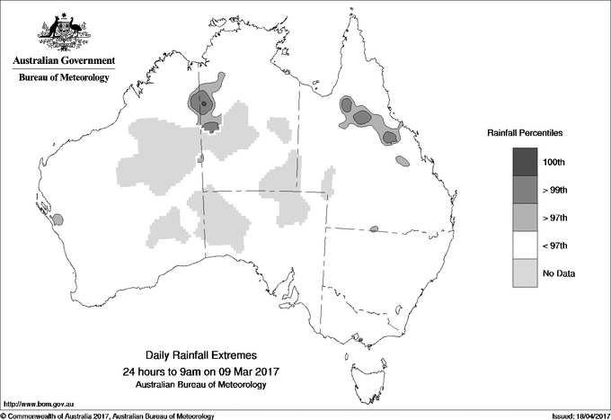 Australian daily rainfall extreme area maps