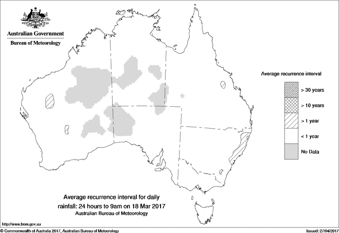 Australian daily rainfall average recurrence interval maps
