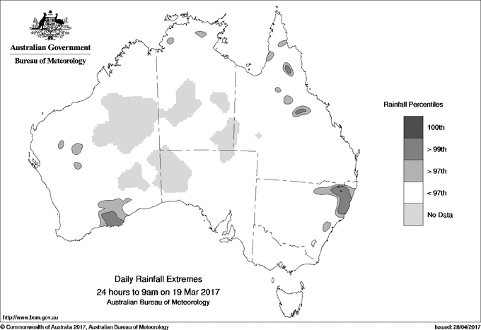 Australian daily rainfall extreme area maps