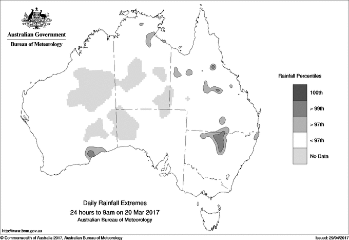 Australian daily rainfall extreme area maps