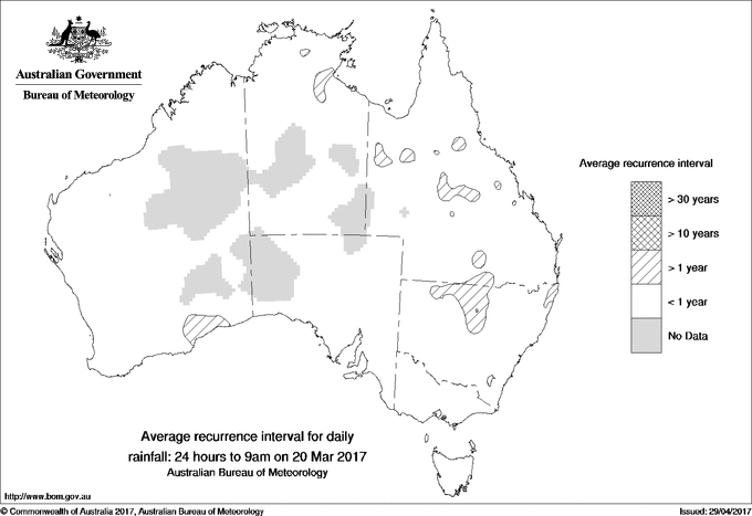 Australian daily rainfall average recurrence interval maps