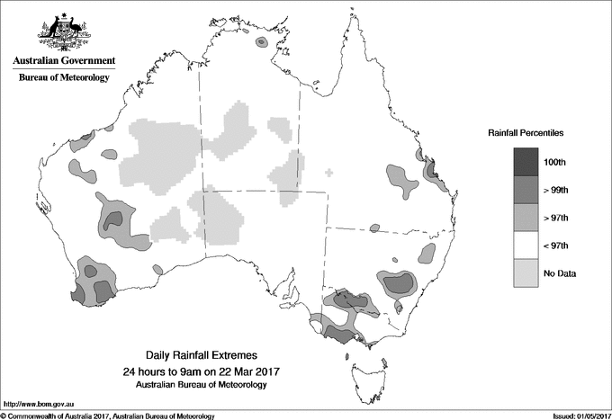 Australian daily rainfall extreme area maps