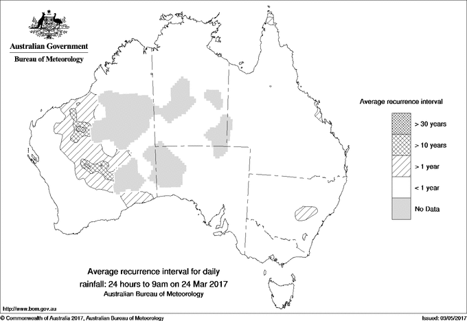 Australian daily rainfall average recurrence interval maps