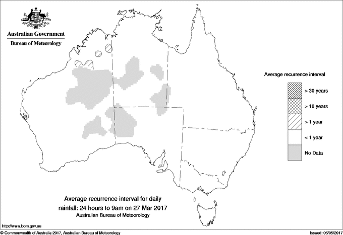 Australian daily rainfall average recurrence interval maps