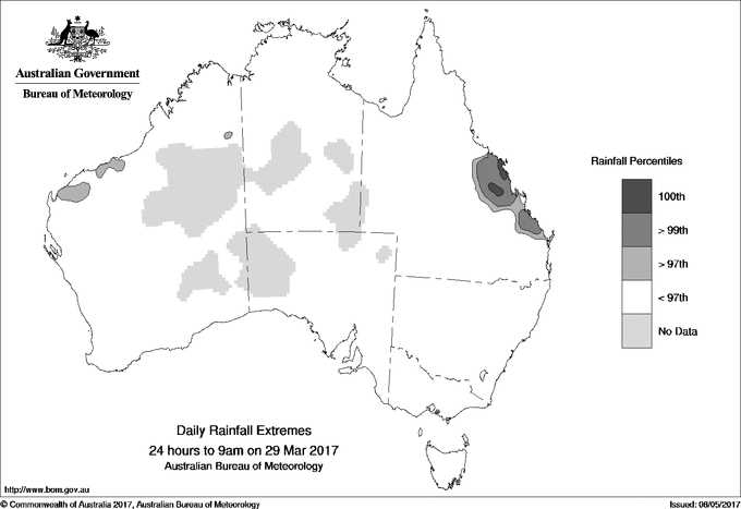 Australian daily rainfall extreme area maps