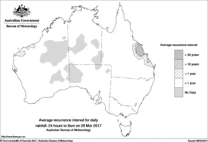 Australian daily rainfall average recurrence interval maps