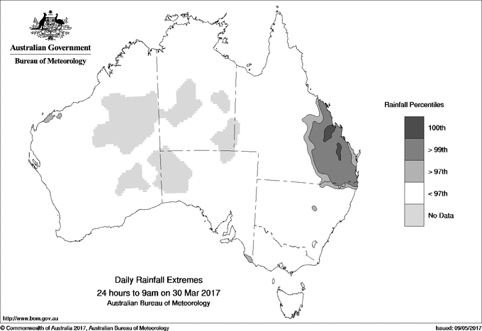 Australian daily rainfall extreme area maps