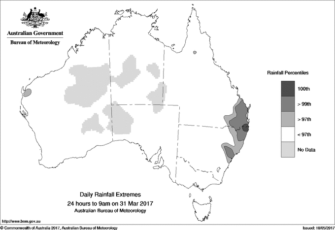 Australian daily rainfall extreme area maps
