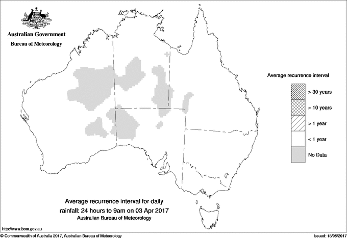 Australian daily rainfall average recurrence interval maps