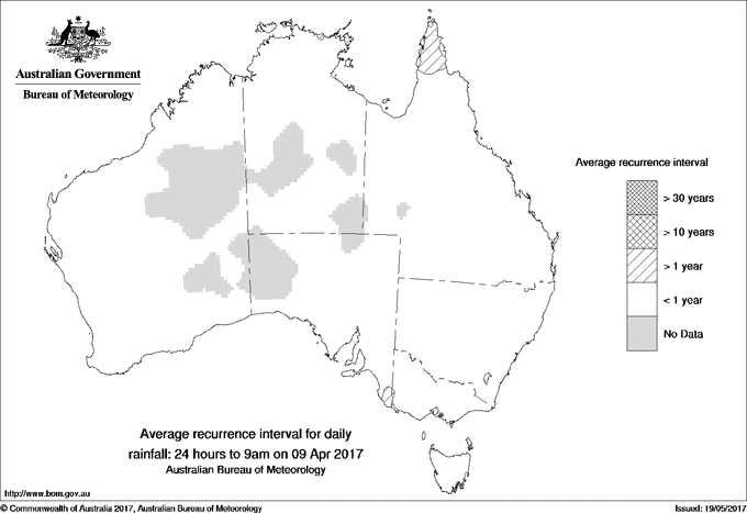 Australian daily rainfall average recurrence interval maps