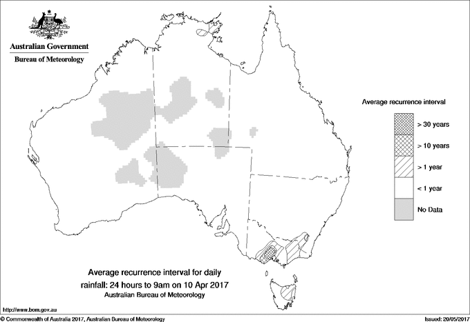 Australian daily rainfall average recurrence interval maps