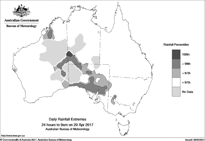 Australian daily rainfall extreme area maps