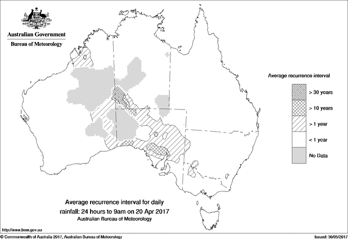 Australian daily rainfall average recurrence interval maps
