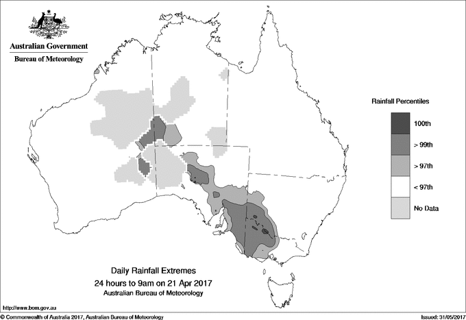 Australian daily rainfall extreme area maps
