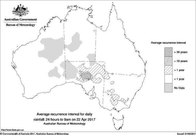 Australian daily rainfall average recurrence interval maps