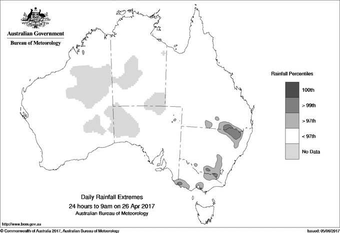 Australian daily rainfall extreme area maps