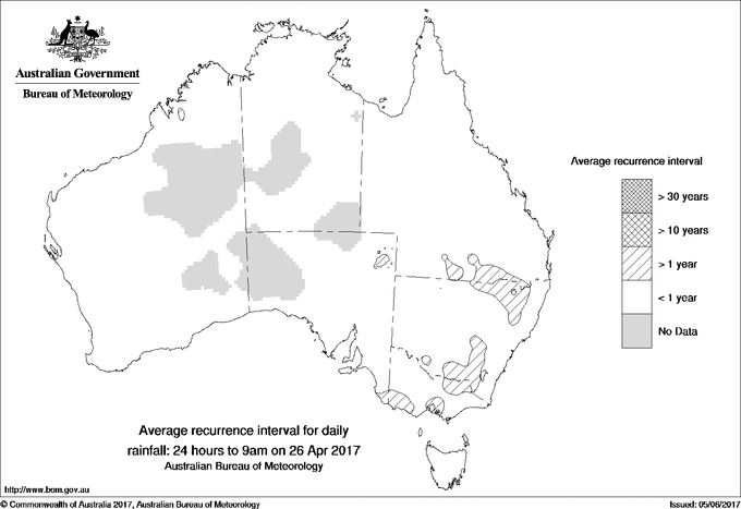 Australian daily rainfall average recurrence interval maps
