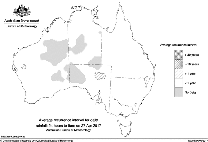 Australian daily rainfall average recurrence interval maps