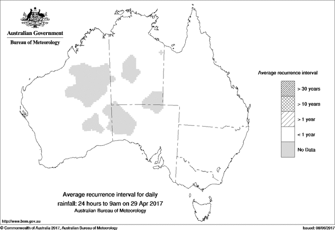 Australian daily rainfall average recurrence interval maps