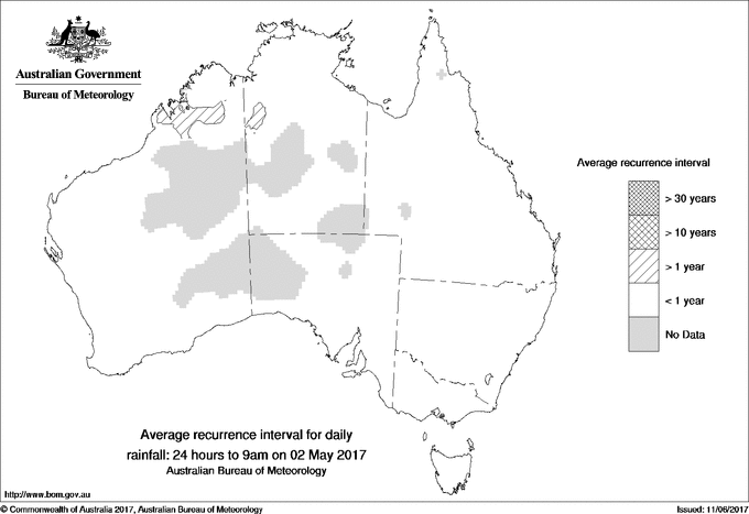 Australian daily rainfall average recurrence interval maps
