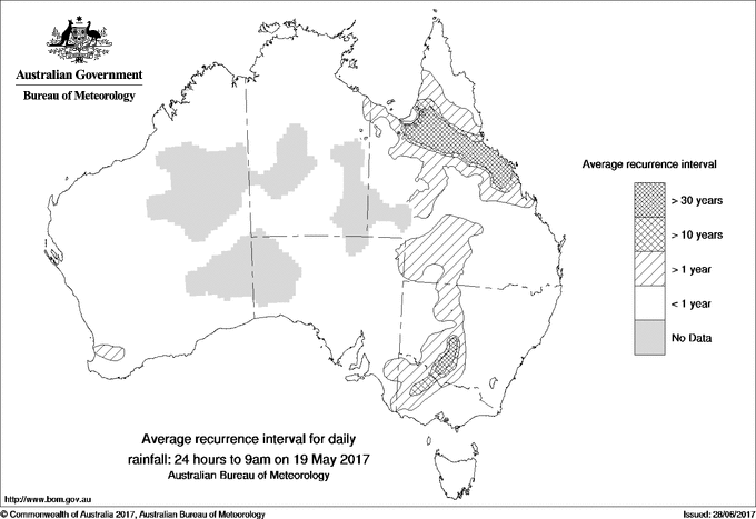 Australian daily rainfall average recurrence interval maps