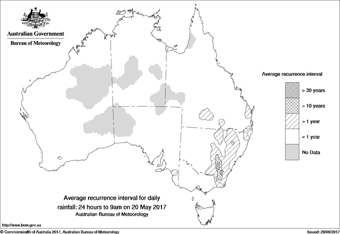 Australian daily rainfall average recurrence interval maps