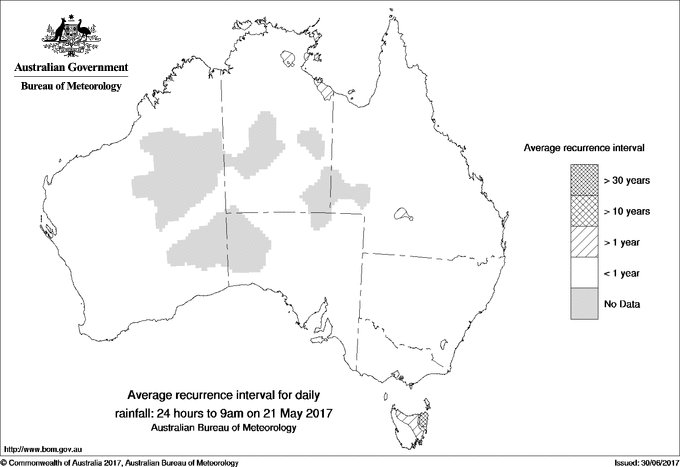 Australian daily rainfall average recurrence interval maps