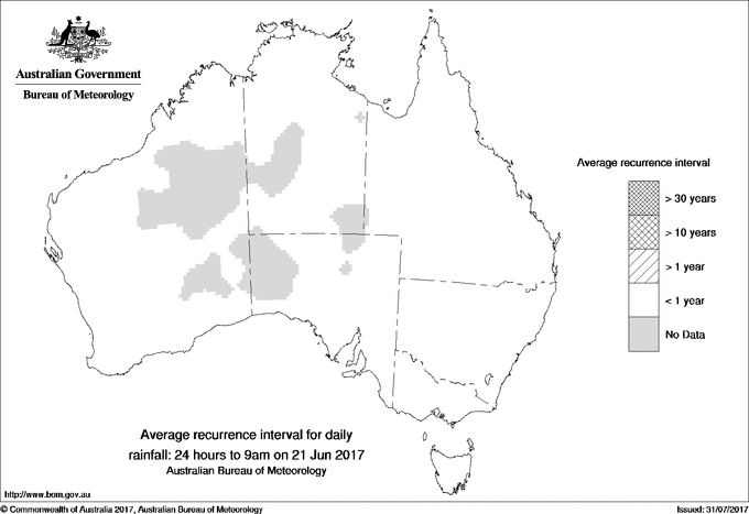 Australian daily rainfall average recurrence interval maps