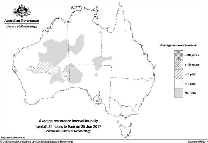 Australian daily rainfall average recurrence interval maps