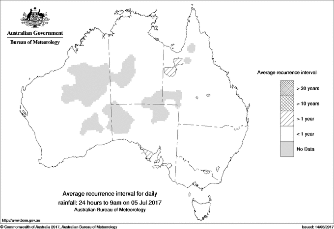 Australian daily rainfall average recurrence interval maps