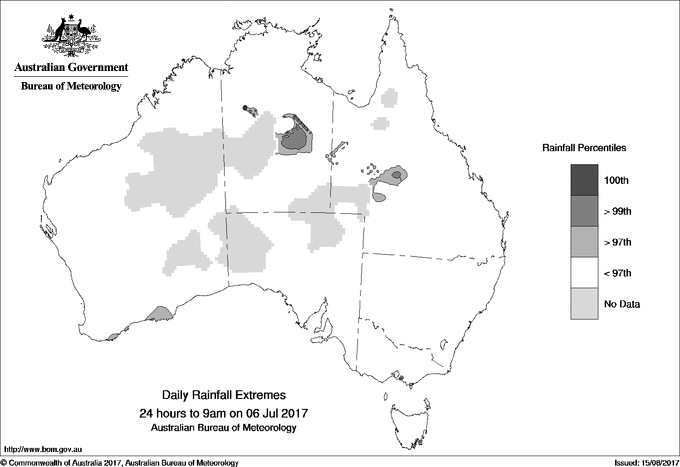 Australian daily rainfall extreme area maps