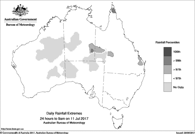 Australian daily rainfall extreme area maps