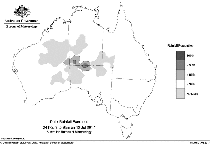Australian daily rainfall extreme area maps