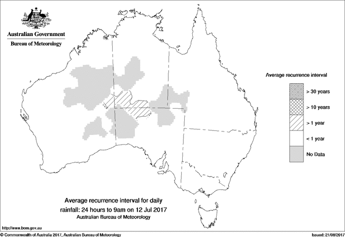 Australian daily rainfall average recurrence interval maps