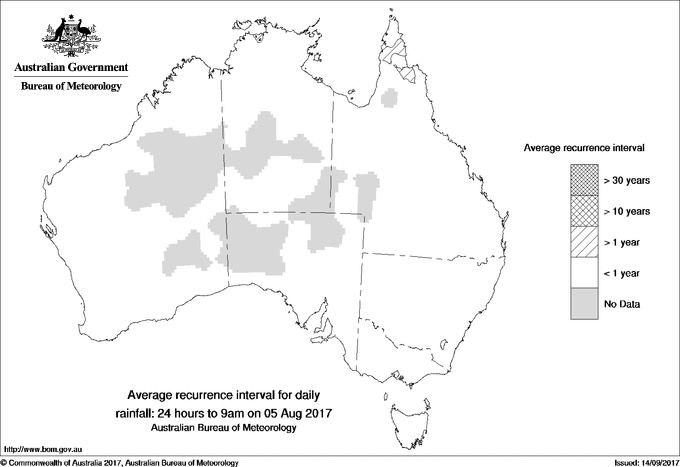 Australian daily rainfall average recurrence interval maps