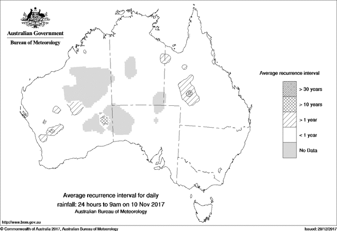 Australian daily rainfall average recurrence interval maps