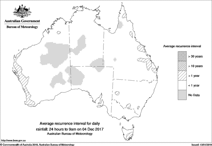 Australian daily rainfall average recurrence interval maps