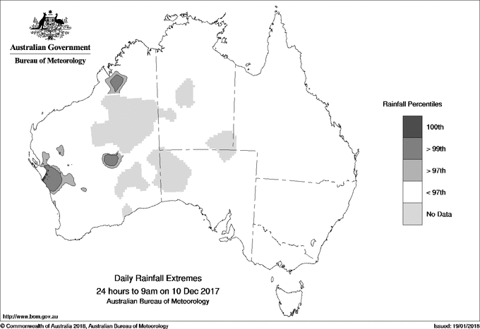 Australian daily rainfall extreme area maps