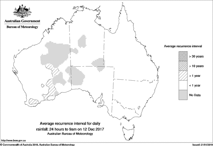Australian daily rainfall average recurrence interval maps