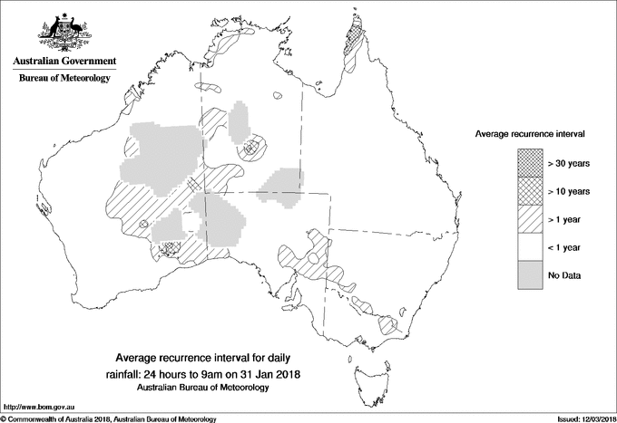 Australian daily rainfall average recurrence interval maps