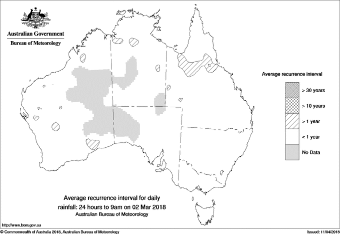 Australian daily rainfall average recurrence interval maps