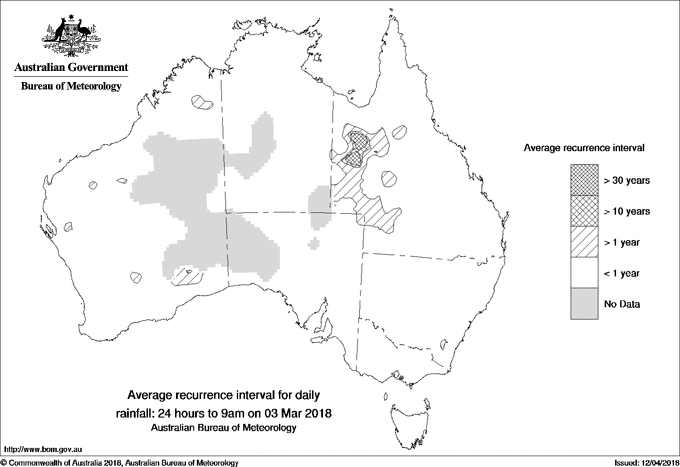 Australian daily rainfall average recurrence interval maps