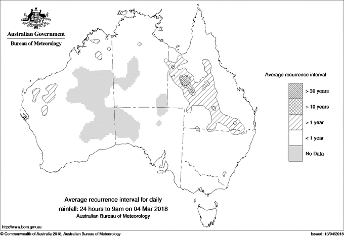 Australian daily rainfall average recurrence interval maps