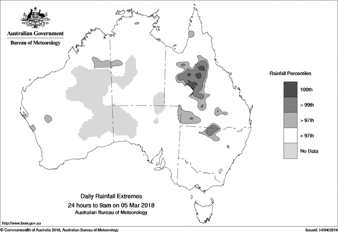Australian daily rainfall extreme area maps