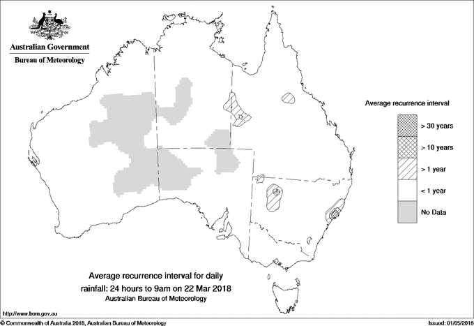 Australian daily rainfall average recurrence interval maps