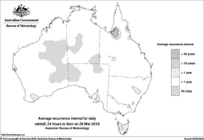 Australian daily rainfall average recurrence interval maps
