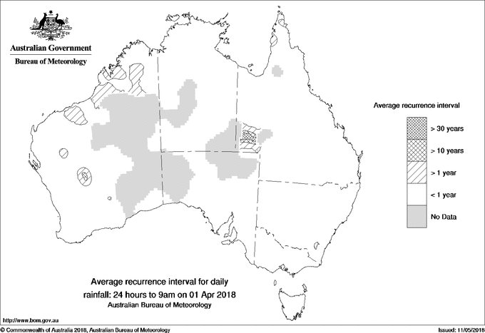 Australian daily rainfall average recurrence interval maps