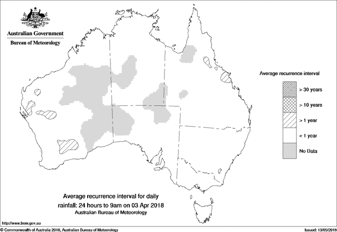 Australian daily rainfall average recurrence interval maps
