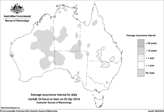Australian daily rainfall average recurrence interval maps